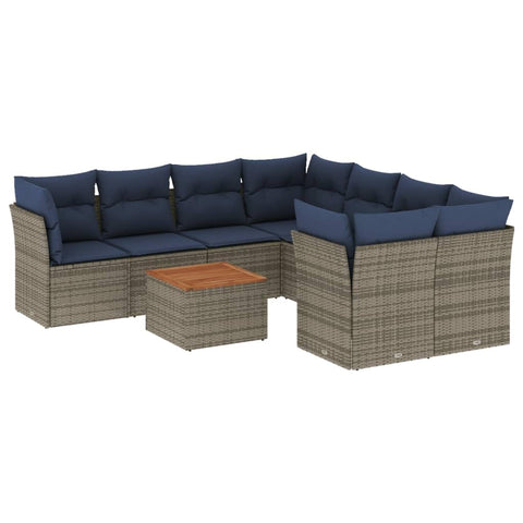 vidaXL Patio Sofa Set with Cushions 9 Piece, Outdoor Conversation Set, Patio Furniture Set for Balcony Garden, Modern Style, Gray Poly Rattan