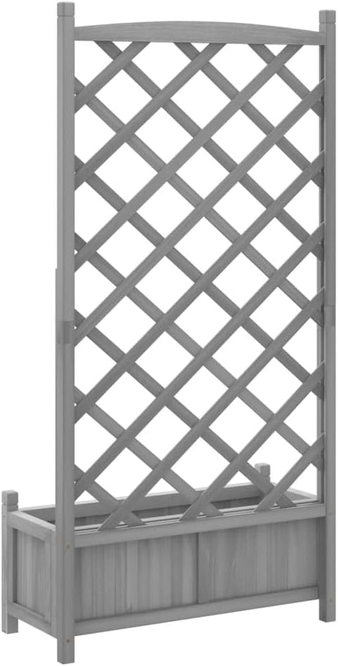 vidaXL Solid Fir Wood Planter with Trellis - Gray Raised Garden Bed/Outdoor Rectangular Flower Box for Climbing Plants - Patio and Garden Decor, 29.5x13.8x59.1 inches, 365489