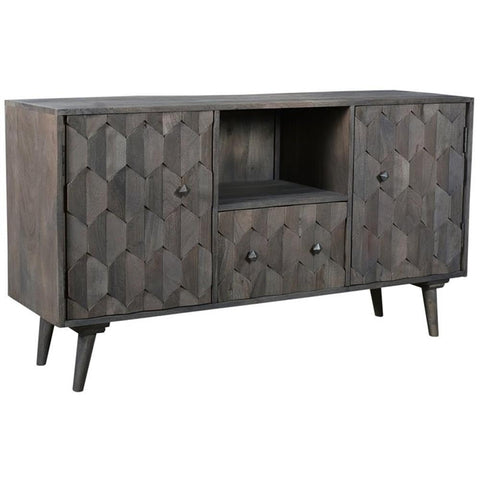 Moti Onyx Solid Wood Media Cabinet in Gray