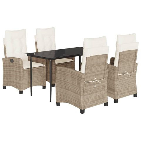 vidaXL Patio Dining Set with Cushions 5 Piece, Garden Dining Furniture, Dining Table and Chair for Outdoor Backyard, Modern Style, Beige Poly Rattan