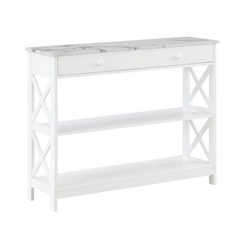 Convenience Concepts Oxford 1 Drawer Console Table with Shelves, White Faux Marble/White
