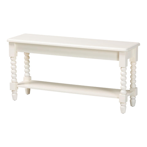 Baxton Studio Bayard Accent Bench with Bobbin Legs - Spindle Leg Entryway Bench with Shelf, Cottage Farmhouse Style Hallway or Mudroom Seating