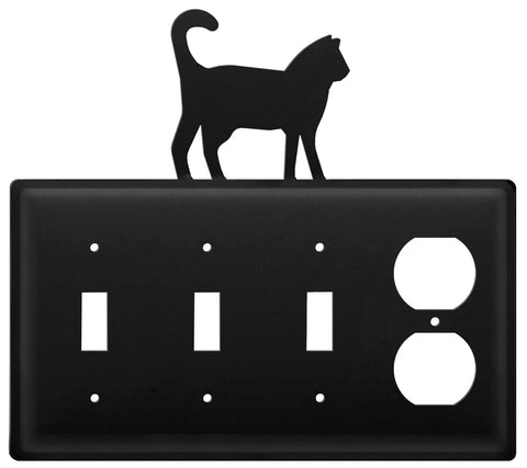 Village Wrought Iron Pet Cat Triple Switch & Single Outlet