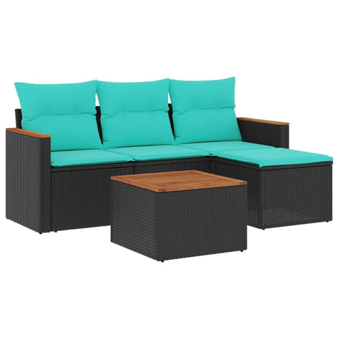vidaXL 5 Piece Garden Sofa Set with Cushions Black Poly Rattan
