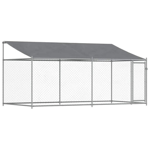 vidaXL Outdoor Dog Kennel with Roof and Lockable Door - Galvanized Steel Cage for Pets, Gray, 13.1'x6.6'x6.6', Mesh Playpen for Training and Exercise