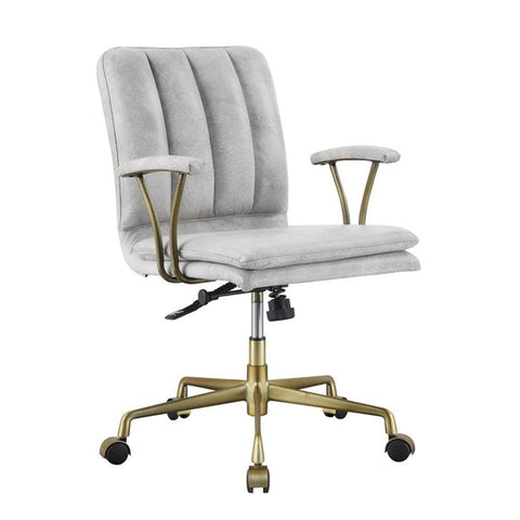 Acme Damir Office Chair in Vintage White Top Grain Leather and Chrome