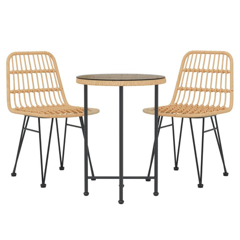 vidaXL 3-Piece Patio Dining Set - Unique Round Table Made of Steel, Tempered Glass and Rattan Look Polyethylene - Stable, Durable & Weather-Resistant Furnishing for Outdoor Dining
