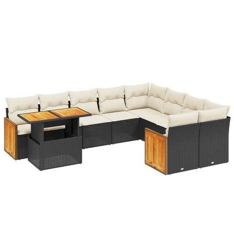 vidaXL Patio Sofa Set with Cushions 10 Piece, Outdoor Conversation Set, Sectional Sofa for Balcony Garden, Modern Style, Black Poly Rattan