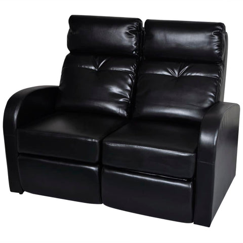 vidaXL 2-Seater Sofa â€“ Modern Reclining Armchair with Wide Seats, Black Faux Leather Upholstery, for Living Room, Cinema Rooms, and Offices, 242542
