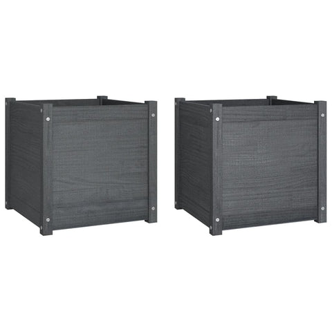 vidaXL Garden Planters 2 pcs Gray â€“ 19.7" x 19.7" x 19.7" Solid Pinewood Square Flower Boxes â€“ Weather- Outdoor Gardening Pots â€“ Ample Space for Various Plants â€“ Easy Assembly Required