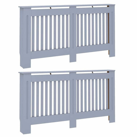 vidaXL Radiator Cover 2 pcs Gray 112x19x81.5cm Engineeredwood, Stylish Radiator Cover, Contemporary Living Room Furniture, Functional Home Decor, Engineered Wood Shield for Rooms