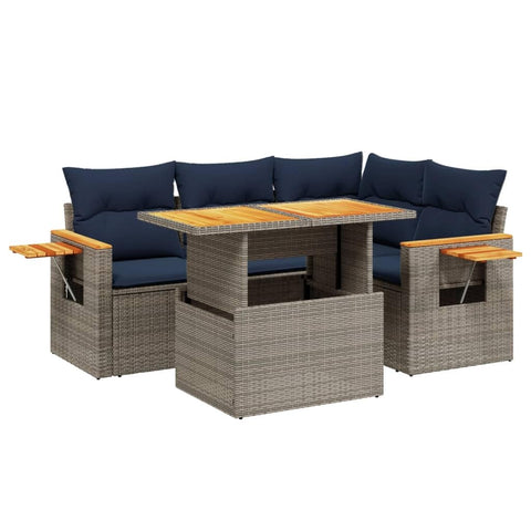 vidaXL Patio Sofa Set with Cushions 5 Piece, Outdoor Sectional Sofa Couch, Patio Conversation Set for Garden Backyard, Gray Poly Rattan
