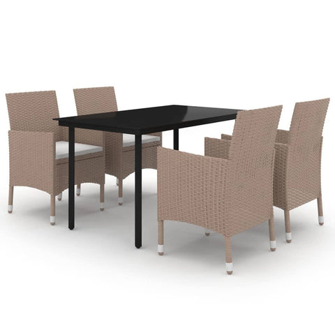 vidaXL Patio Dining Set 5 Piece with Cushions Garden Outdoor Lawn Yard Terrace Balcony Table and Chair Seat Seating Furniture Poly Rattan and Glass
