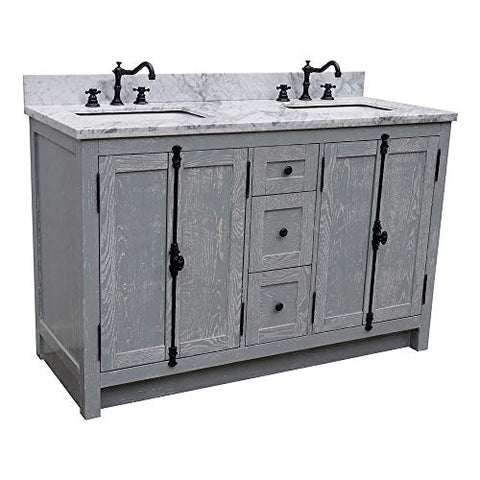 BH Bellaterra 400100-55-GYA-WM Double Sink Vanity-Gray Ash (Gray) Cabinet with White Carrara Marble Top, 55"