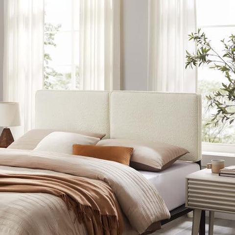 Modway Lindee Queen Size Upholstered Headboard with Cream Boucle Fabric - Modern Fabric Headboard with Height-Adjustable Mounting Positions - Padded Pillow Style