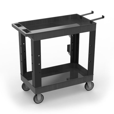 Luxor EC11-NDUST-B Heavy-Duty Industrial Utility Cart with Two Tub Shelves with Ladder Holder, Storage Hooks, and Spool Holder, 500 lbs. Weight Capacity