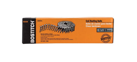BOSTITCH CR2DGAL 1-Inch 15 Degree Smooth Shank Coil Roofing Nails (7,200 per Box)