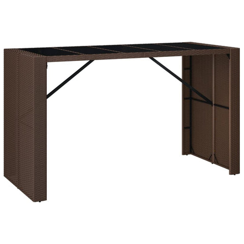 vidaXL Poly Rattan Bar Table with Glass Top - Weather- Outdoor/Garden Table - Brown - 72.8"x31.5"x43.3"