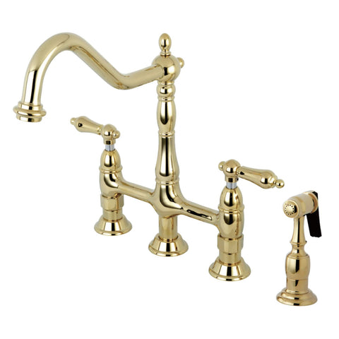 Kingston Brass KS1272ALBS Heritage Kitchen Faucet with Brass Sprayer, 8-3/4-Inch, Polished Brass