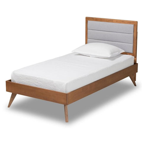 Baxton Studio Linn Light Grey and Brown Finished Wood Twin Size Platform Bed