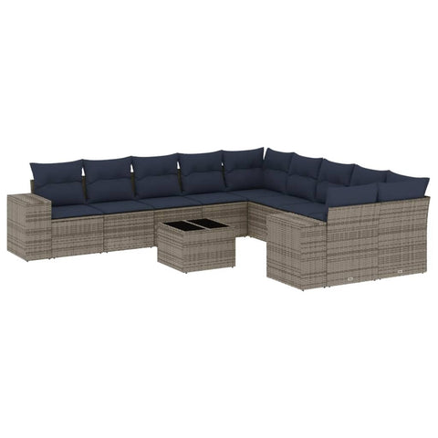 vidaXL Patio Sofa Set with Cushions 11 Piece, Outdoor Conversation Set, Patio Sectional Sofa for Balcony Garden, Modern Style, Gray Poly Rattan