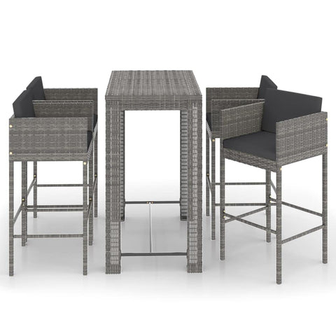 vidaXL Patio Bar Set 5 Piece with Cushions Garden Outdoor Terrace Balcony Dining Table and Chair Seat Seating Furniture Poly Rattan Gray