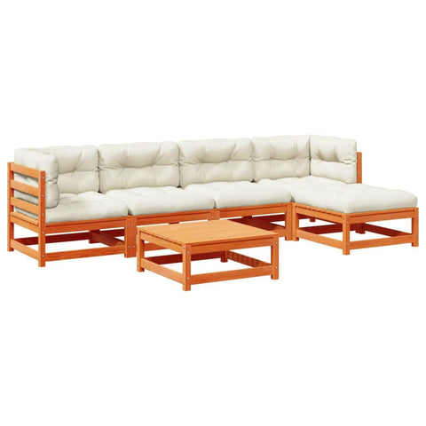 vidaXL Garden Sofa Set 6-Piece Garden Furniture Set with Cushion Slatted Design, Seating Set for Garden Patio, Modular Garden Sofa Lounge, Wax Brown Pine Wood