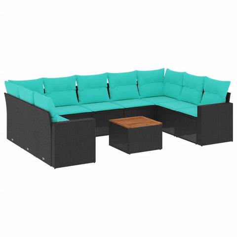 vidaXL Patio Sofa Set with Cushions 10 Piece, Outdoor Conversation Set with Storage, Patio Furniture Set, Modern Style, Black Poly Rattan