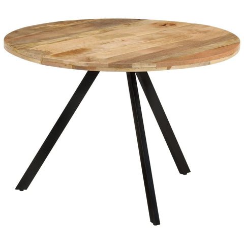 vidaXL Dining Table, Solid Mango Wood Construction with Powder-Coated Iron Base, Round Wooden Table Ideal for Kitchen and Dining Room, Intricate Design, Easy Assembly, Measures 43.3"x29.5"
