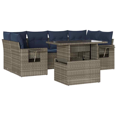vidaXL Patio Sofa Set with Cushions 7 Piece, Conversation Set with Table and Sectional Sofas, Outdoor Seat for Garden, Modern, Gray Poly Rattan