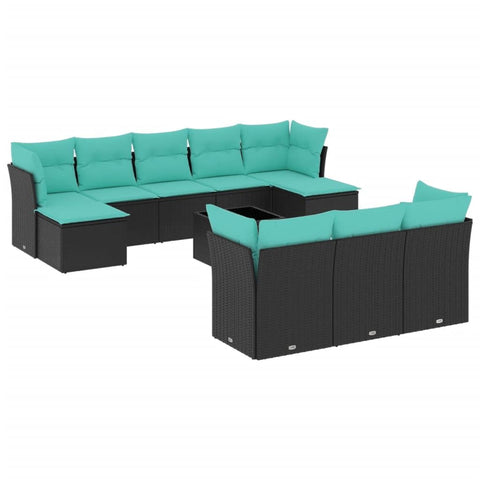 vidaXL Patio Sofa Set with Cushions 11 Piece, Outdoor Conversation Set, Sectional Sofa for Balcony Garden, Modern Style, Black Poly Rattan