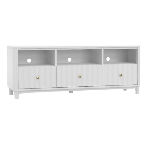 Oakestry Stapleton White TV Console Solid Wood Entertainment Center Modern Media Stand Flat Screen Support Storage Cabinets Cable Management Durable Sleek Design Living Room Furniture Easy Assembly