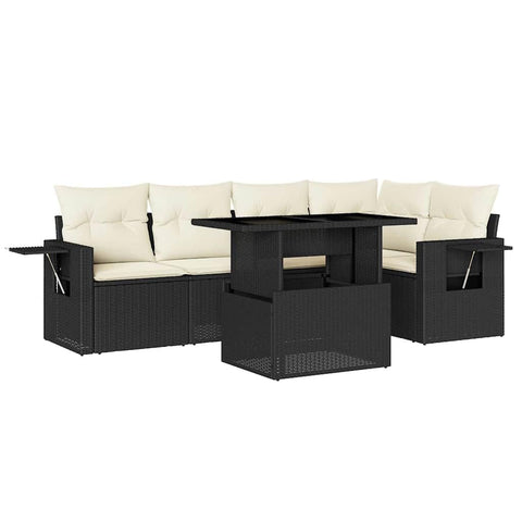 vidaXL Patio Sofa Set with Cushions 6 Piece, Garden Lounge Set, Outdoor Conversation Set, Sectional Sofa for Garden, Modern Style, Black Poly Rattan
