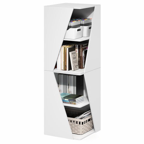 Furinno ECON Book Shelf, Stackable 2-in-1 Bookshelf, 4-Tier Corner Bookcase with Display Shelf, 16.1" x 16.1" x 49.1", for Living Room, Bedroom, Home Office, White