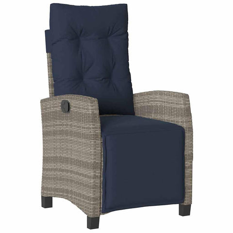 vidaXL Reclining Patio Chair with Footrest - Gray Poly Rattan & Navy Cushion, Weather-, Adjustable Backrest for Outdoor/Garden/Deck Use