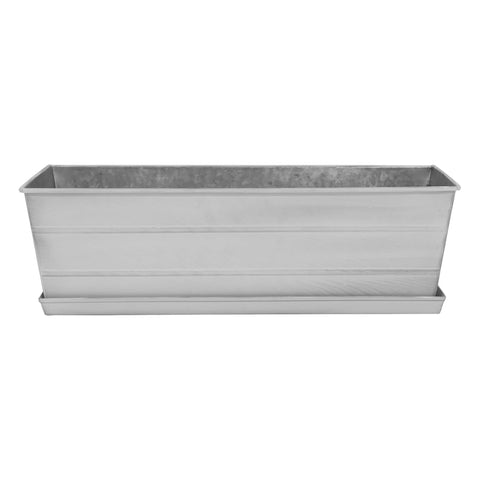 Oakestry Galvanized Steel Flower Box Planter With Tray Cape Cod White Medium Rustic Window Box Outdoor Garden Balcony Patio Drainage Durable Decor Enhanced Finish White Tray Use Included Style Use Out