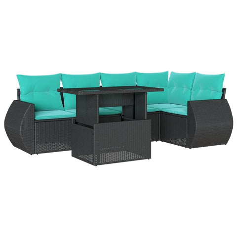 vidaXL 6 Piece Garden Sofa Set with Cushions Black Poly Rattan