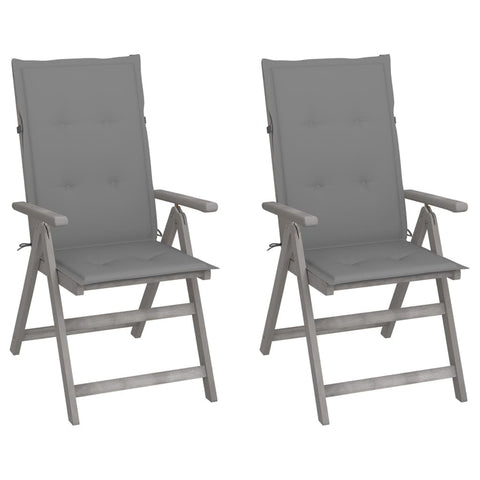 vidaXL Outdoor Recliner Chairs 2 Pcs, Patio Reclining Chair with Cushions, Recliner Patio Lounge Chair for Garden, Retro Style, Solid Wood Acacia