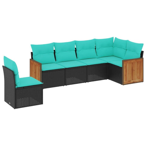 vidaXL Patio Sofa Set with Cushions - Outdoor Furniture 6 Piece - Black Poly Rattan with Durable Steel Frame, Modular Design for Garden, Terrace, and Deck