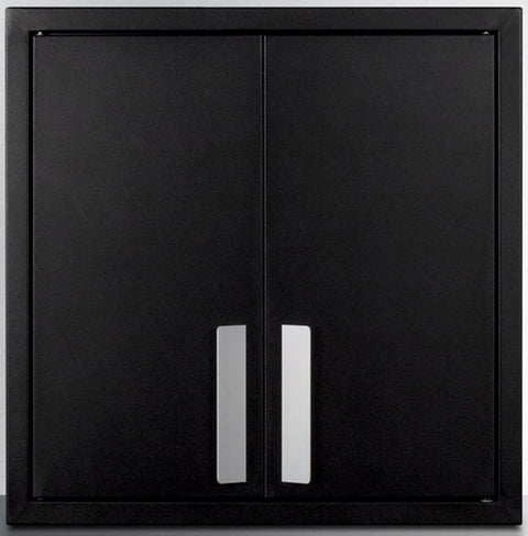 Summit Appliance CAB18TALLBLK 18' Wide Wall Cabinet with Powder Coated Metal Construction in a Black Finish with Two Shelves, French Doors, and Angled Steel Handles