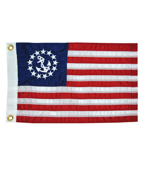 Taylor Made Sewn US Yacht Ensign Boat Flag, 20" x 30", American Red, White & Blue, Stars and Stripes, Marine Anchor Emblem, Embroidered Fade-Resistant Nylon Fabric, Brass Grommets - 8130