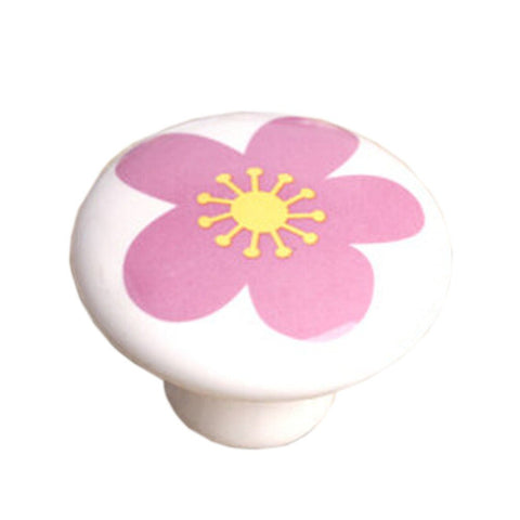 Set of 3 [Pink Flower]Ceramic Kids/Adult Drawer/Cabinet Handles/Pulls(1.5 * 1'')