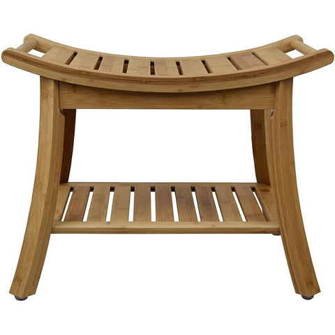 Oakestry Bamboo Shower Stool Bench with Storage Shelf Water-Resistant Spa Seat for Bathroom Shaving Legs Entryway Living Room Bedside Organizer, Natural Color