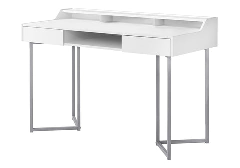 Monarch Specialties Computer Desk-Modern Contemporary Style-Laptop Table for Home & Office with Hutch Drawers and Shelves, 48" L, White
