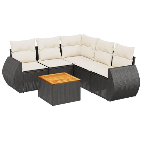 vidaXL Patio Sofa Set with Cushions 6 Piece, Outdoor Conversation Set, Sectional Sofa for Balcony Garden, Modern Style, Black Poly Rattan