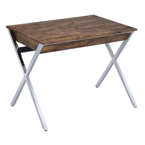 Acme Callers 2-Drawer Wooden Home Office Desk in Weathered Oak and Chrome