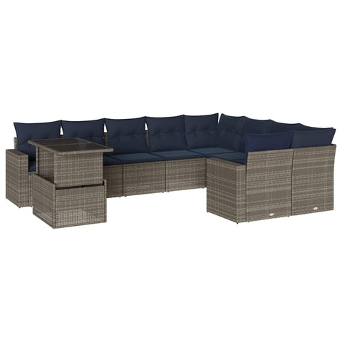 vidaXL Patio Sofa Set with Cushions 10 Piece, Conversation Set with Table and Sectional Sofas, Outdoor Seat for Garden, Modern, Gray Poly Rattan