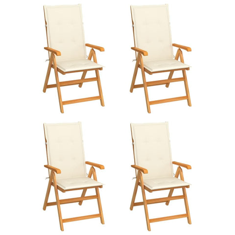 vidaXL 4 pcs Solid Teak Wood Patio Chairs with Cream Cushions- Adjustable and Foldable, Weather Resistant Outdoor Furniture Perfect for Garden, Balcony or Patio
