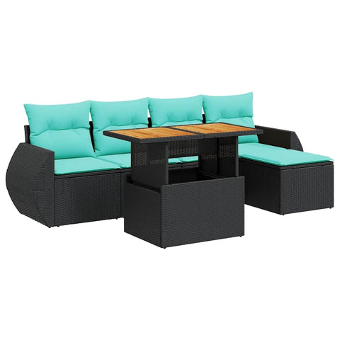 vidaXL 6 Piece Patio Sofa Set with Cushions Black Poly Rattan, Garden Sofa Set, Garden Lounge Set, Sofa for Garden, Outdoor Sofa Set