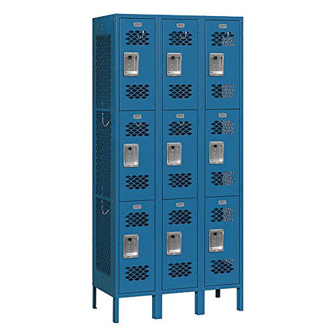 Salsbury Industries Assembled 3-Tier Vented Metal Locker with Three Wide Storage Units, 6-Feet High by 12-Inch Deep, Blue